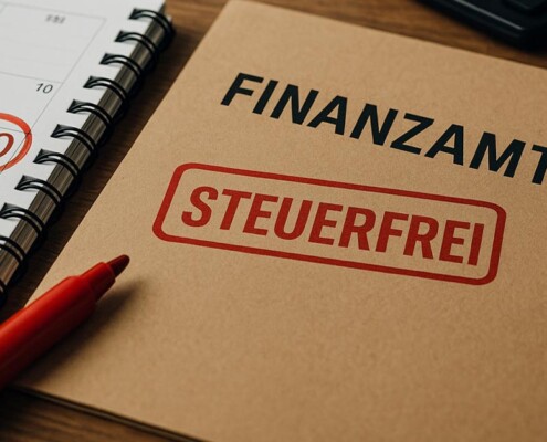 ein Bild mit Unterlagen einer haptischen, analogen Steuererklärung in Papierform