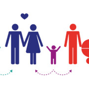 Bunter Papierschnitt mit Symbolmenschen, Erwachsenen und Kindern, die eine Patchworkfamilie darstellen | Immobilie erben Patchworkfamilie