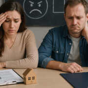 ein unglückliches Paar mit Kaufvertrag für Haus