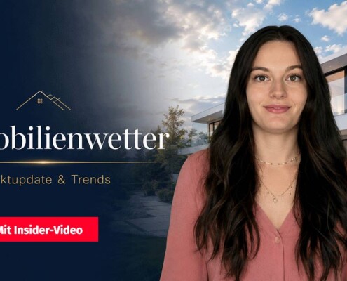 Immobilienwetter – aktuelle Marktupdates und Trends zum Immobilienmarkt mit Immobilienexpertin vor moderner Wohnimmobilie.